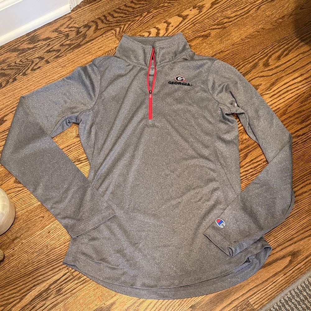 Champion UGA Quarter-Zip Pullover with Red Zipper